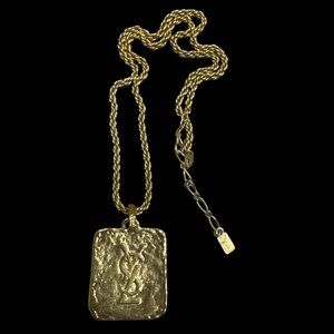 Yves Saint Laurent Vintage Gold Plated Hammered YSL Pendant Necklace